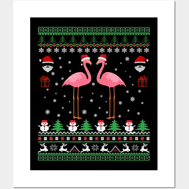 ugly christmas sweater - Flamingo ugly christmas sweater Wall Art by Bagshaw Gravity